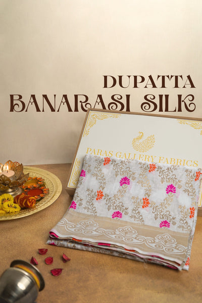 White Dyeable Banarasi Silk Dupatta With All Over Thread And Zari Handloom 20411