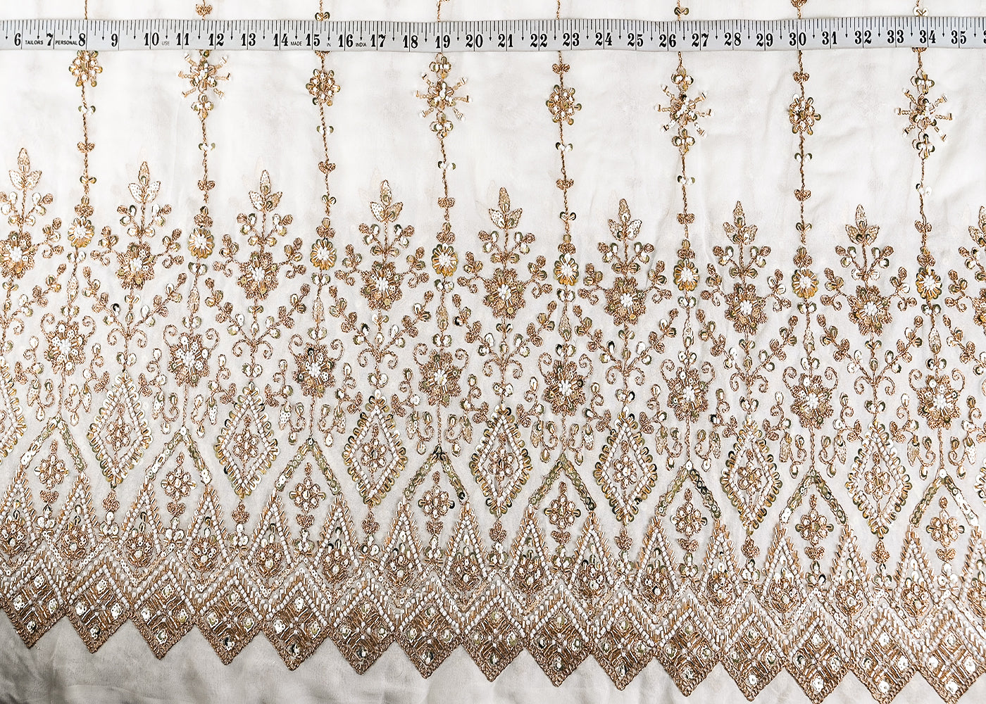 White Georgette Fabric With All Over Katdana, Zari, Sequins And Bead Work With One Side Border 20427
