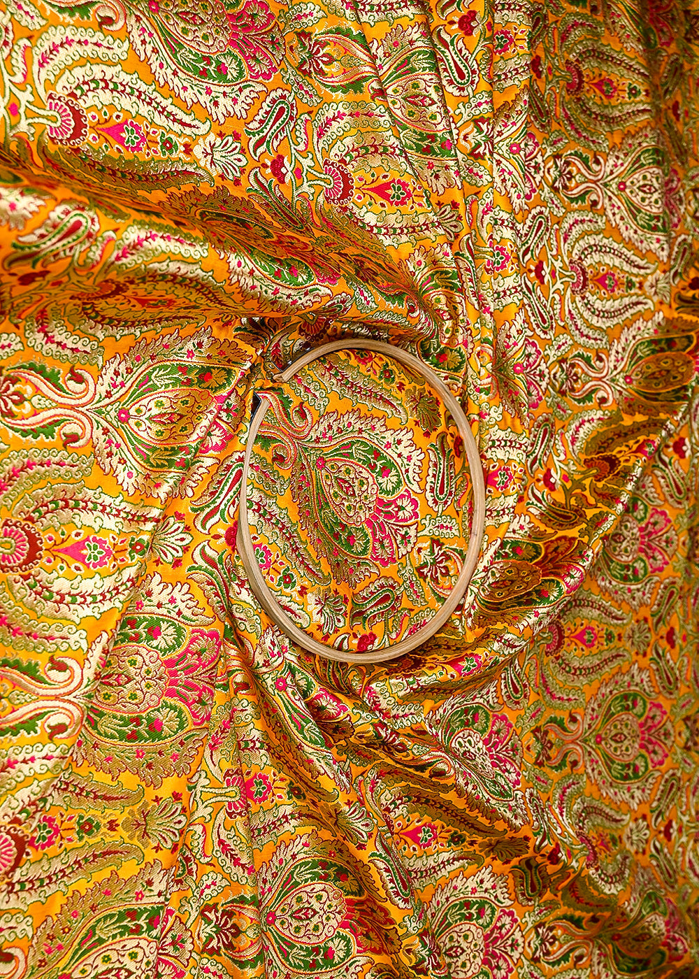 Mustard Pure Banarasi Brocade Fabric With All Over Thread And Zari Handloom 20429