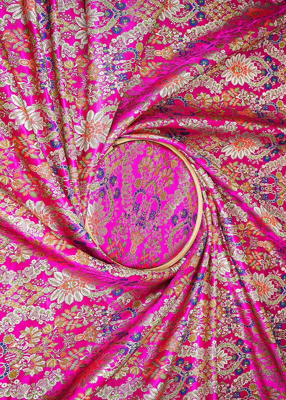 Rani Pink Pure Banarasi Brocade Fabric with Allover Golden Zari Handloom 20433