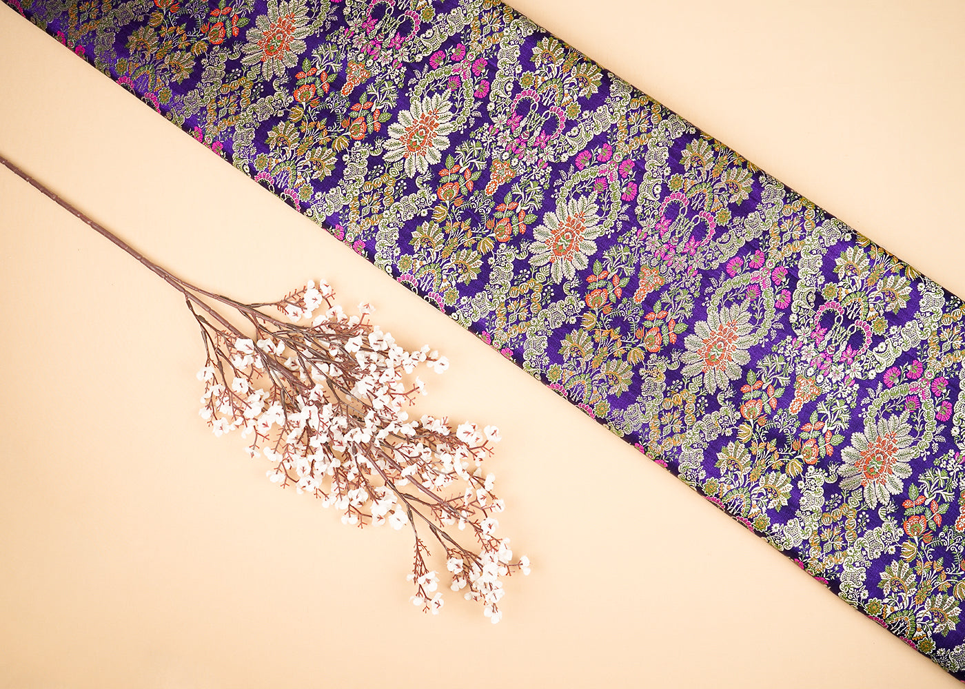 Purple Pure Banarasi Brocade Fabric with Allover Golden Zari Handloom 20434