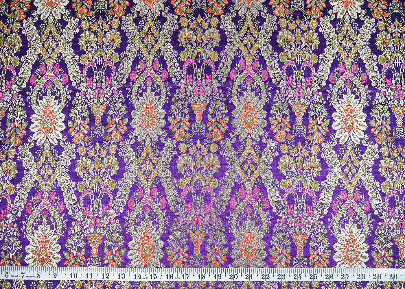 Purple Pure Banarasi Brocade Fabric with Allover Golden Zari Handloom 20434