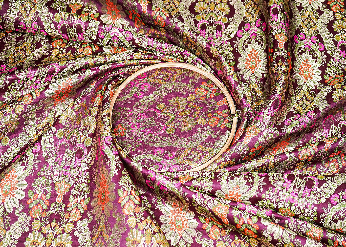 Maroon Pure Banarasi Brocade Fabric with Allover Golden Zari Handloom 20436