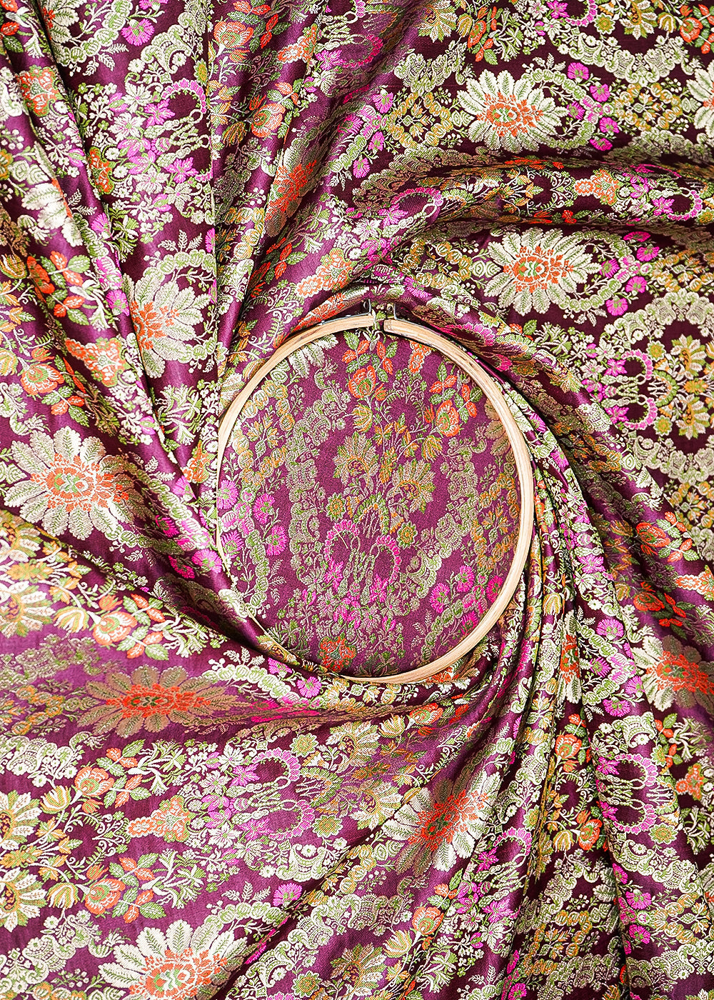 Maroon Pure Banarasi Brocade Fabric with Allover Golden Zari Handloom 20436