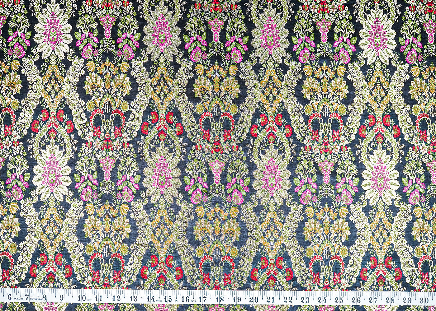 Black Pure Banarasi Brocade Fabric with Allover Golden Zari Handloom 20437