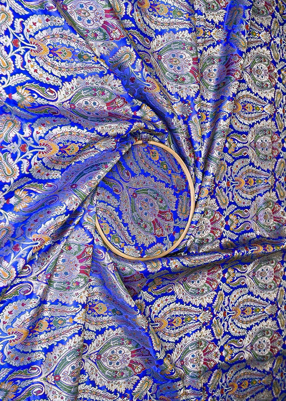 Royal Blue Pure Banarasi Brocade Fabric With All Over Thread And Zari Handloom 20440