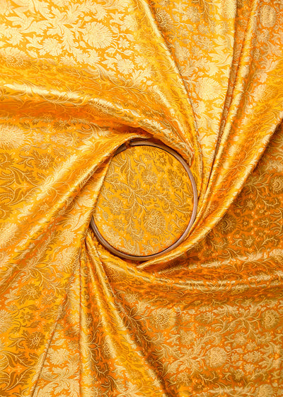 Mustard Banarasi Brocade Fabric With All Over Golden Zari Handloom 20441