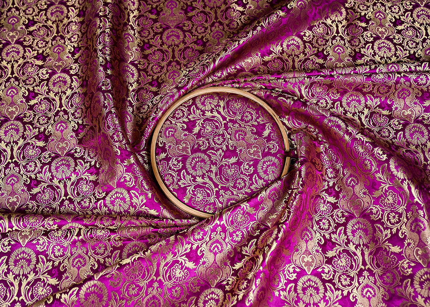 Purple Banarasi Brocade Fabric With All Over Golden Zari Handloom 20449