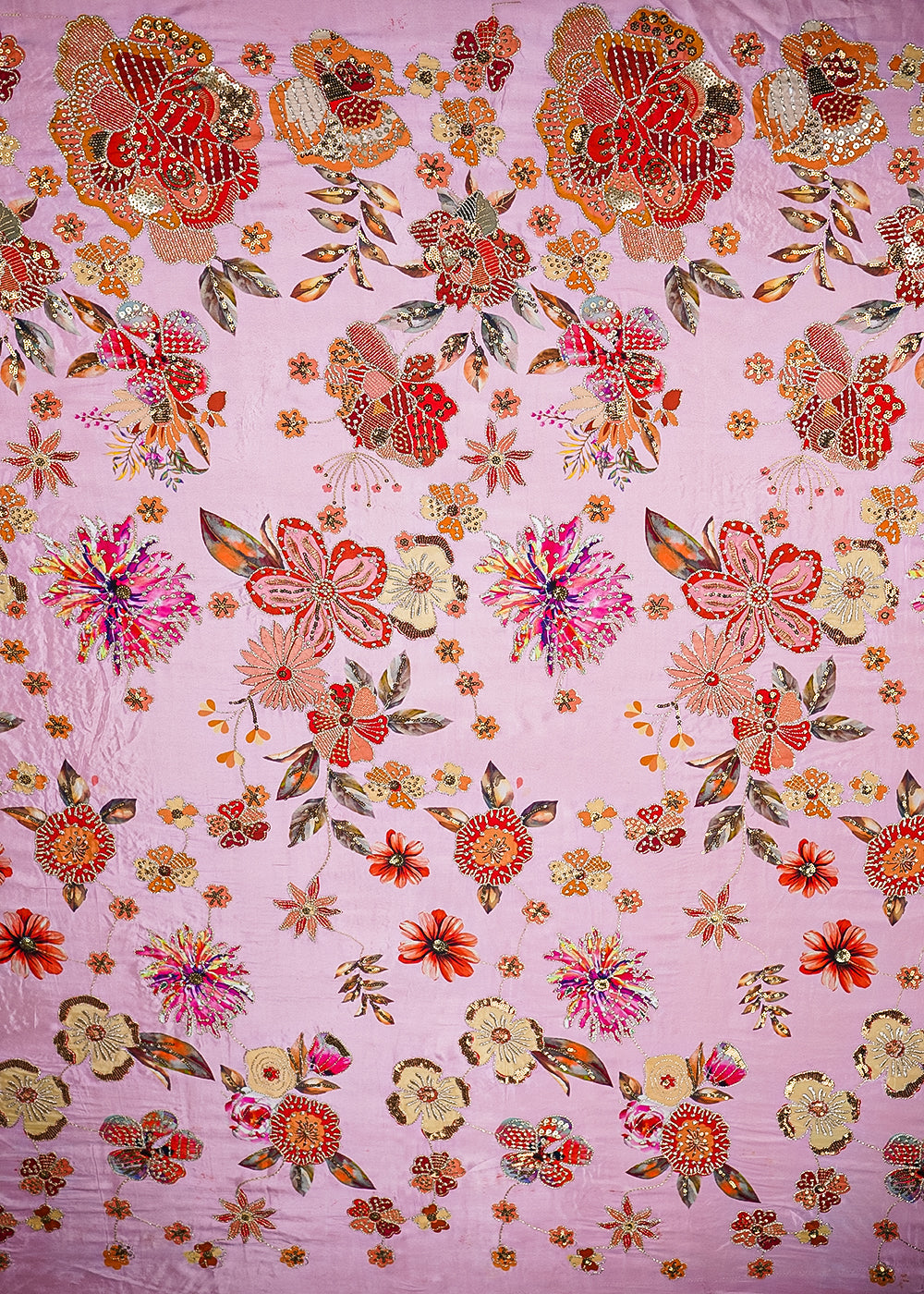 Light Pink Crepe Fabric With All Over Floral Print And Zari, Sequins Work 20463