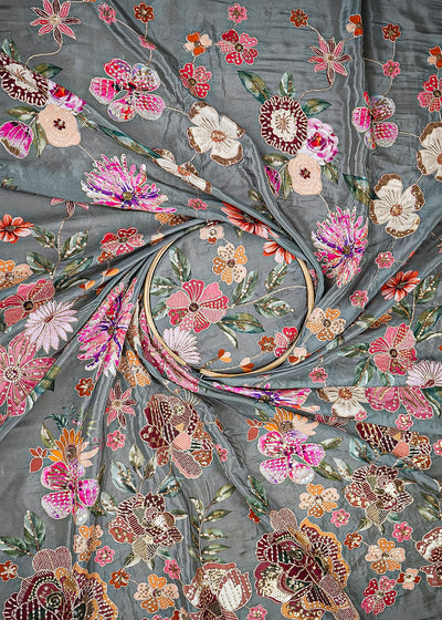 Rahul Mishra Inspired Edition | Grey Embroidered Crepe Unstitched Fabric 20465