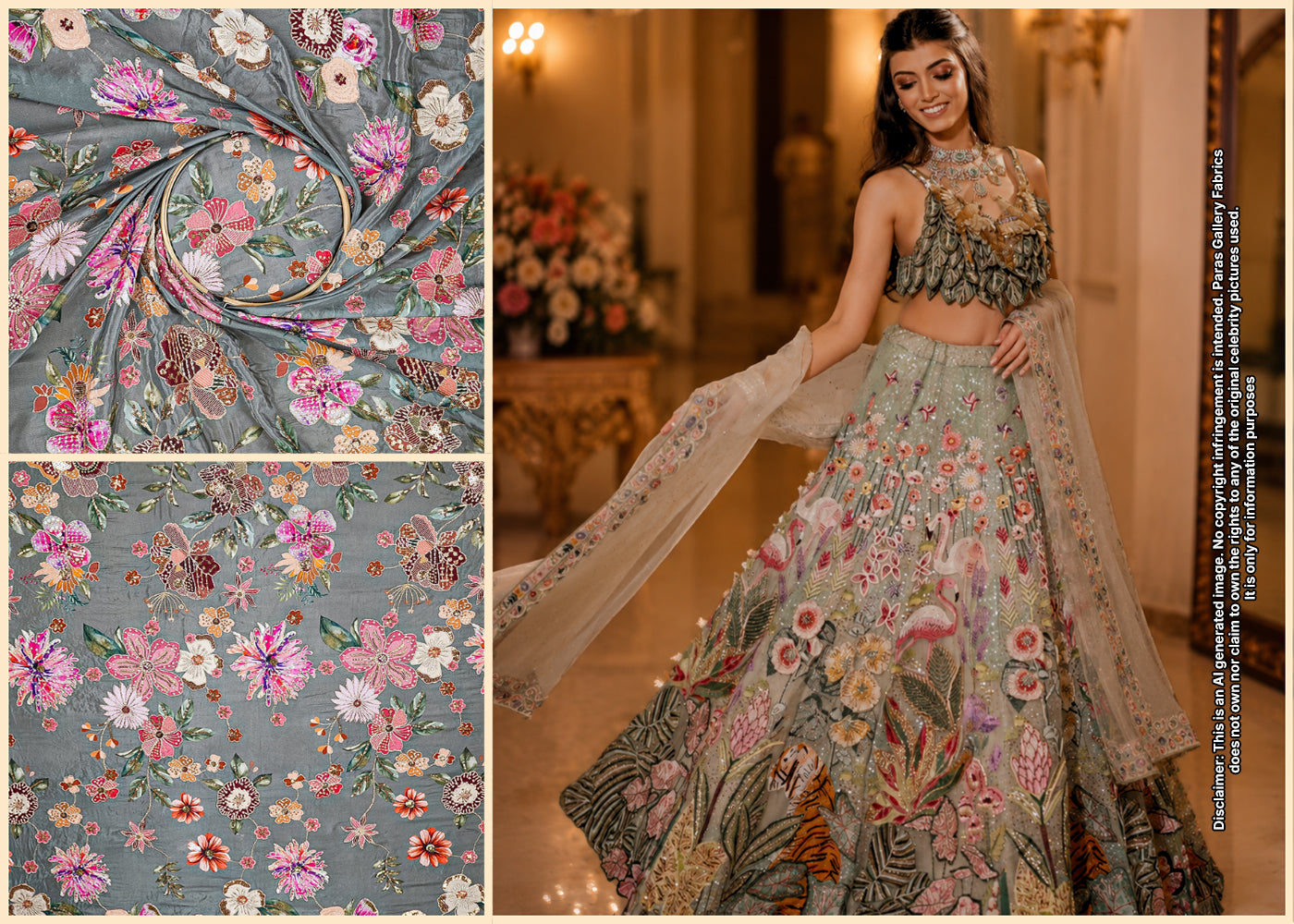 Rahul Mishra Inspired Edition | Grey Embroidered Crepe Unstitched Fabric 20465