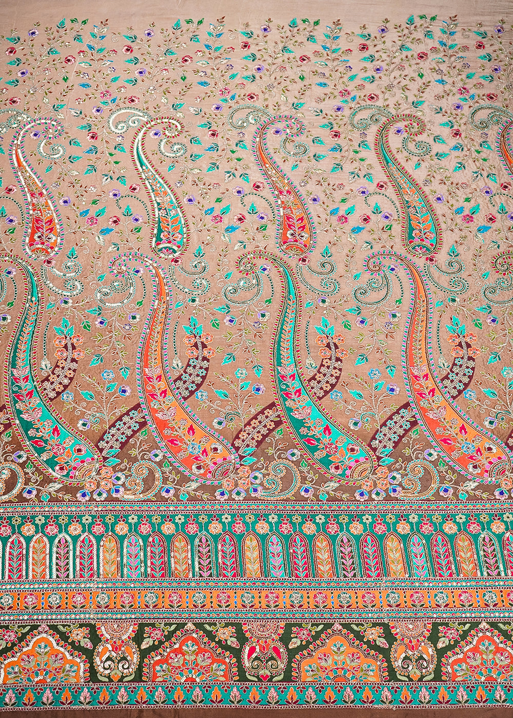 Brown Crepe Fabric With All Over Zari And Sequins Work With One Side Border 20466