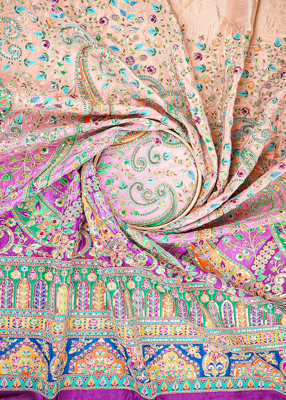 Purple Crepe Fabric With All Over Zari And Sequins Work With One Side Border 20467