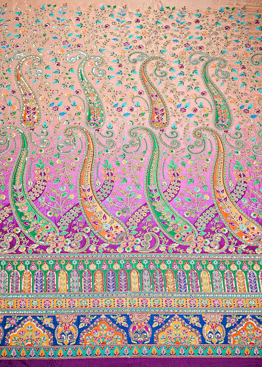 Purple Crepe Fabric With All Over Zari And Sequins Work With One Side Border 20467