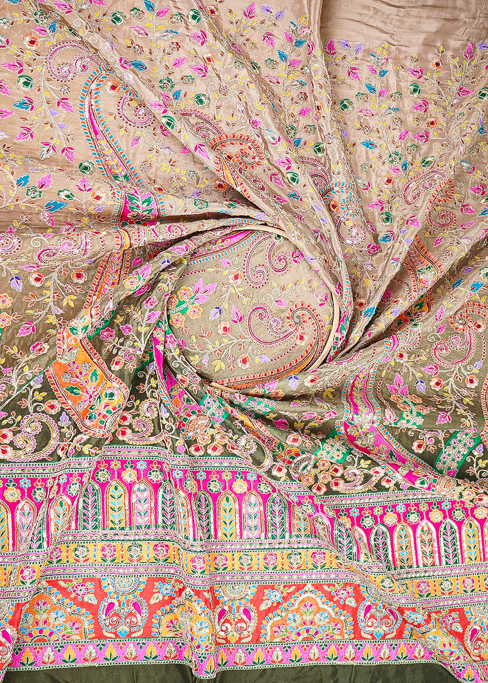 Mehendi Green Crepe Fabric With All Over Zari And Sequins Work With One Side Border 20468