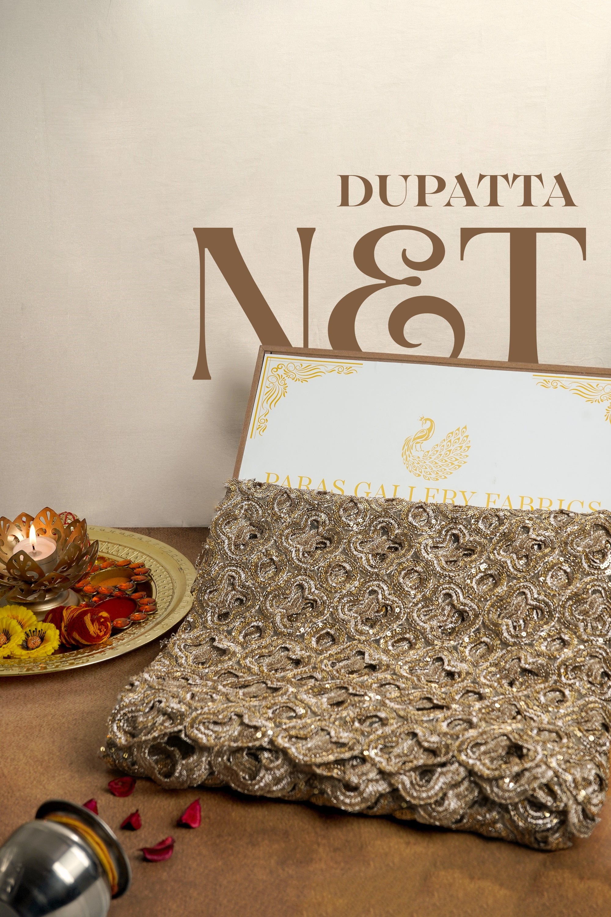 White Net Dupatta With All Over Sequins, Zari And Lucknowi Work 20473