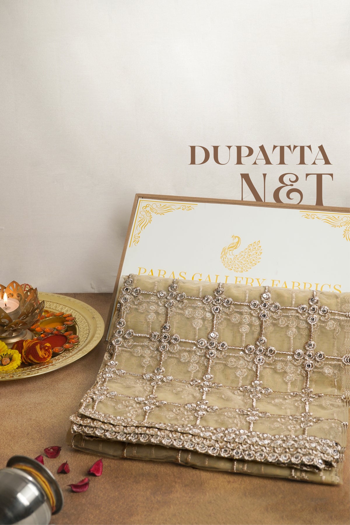 White Net Dupatta With All Over Sequins And Zari Work 20474
