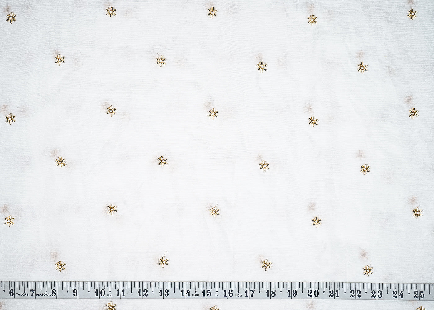 White Chinon Chiffon Fabric With All Over Buti Of Katdana And Bead 20477