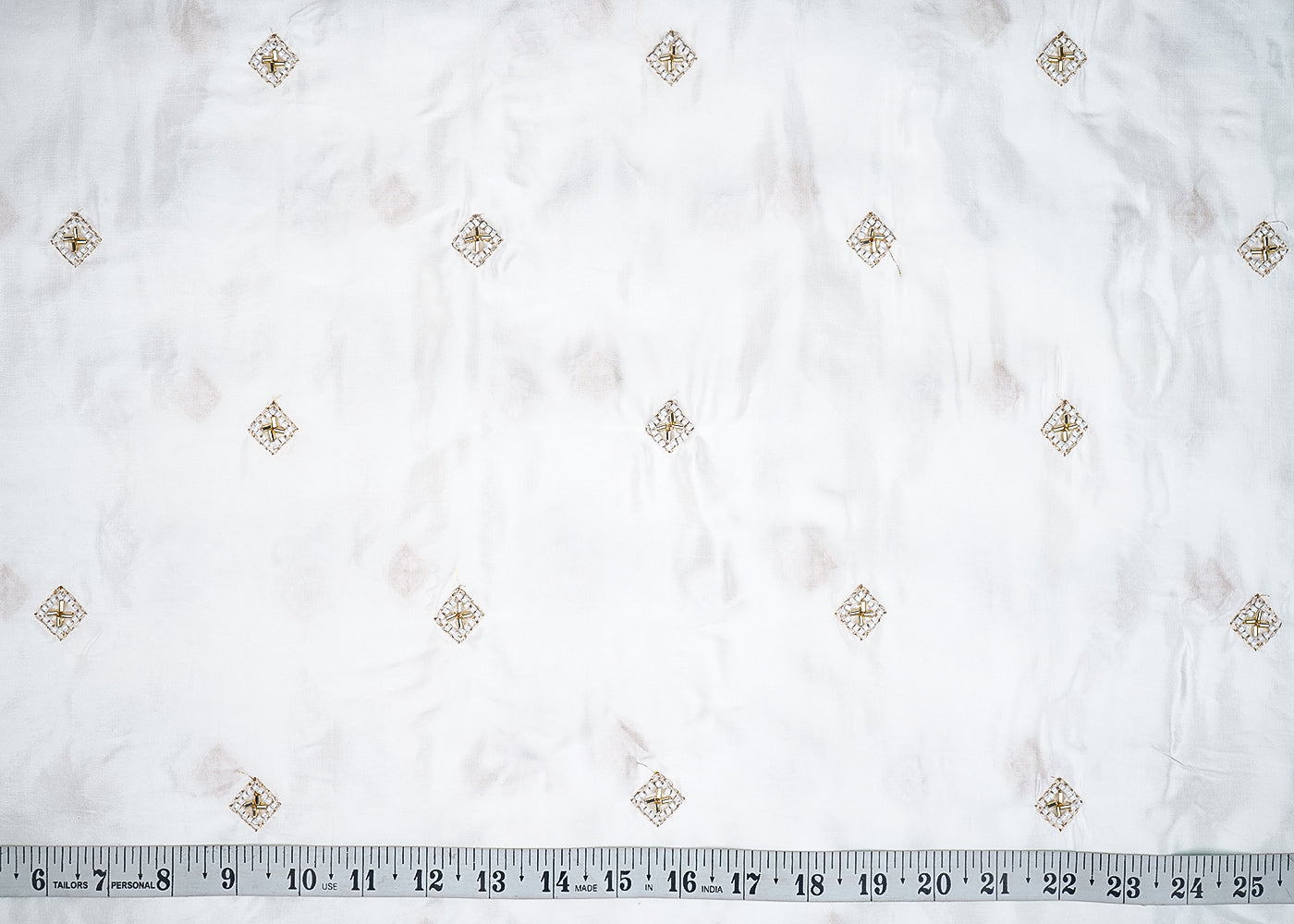 White Crepe Fabric With All Over Buti Of Katdana, Zari And Bead 20478