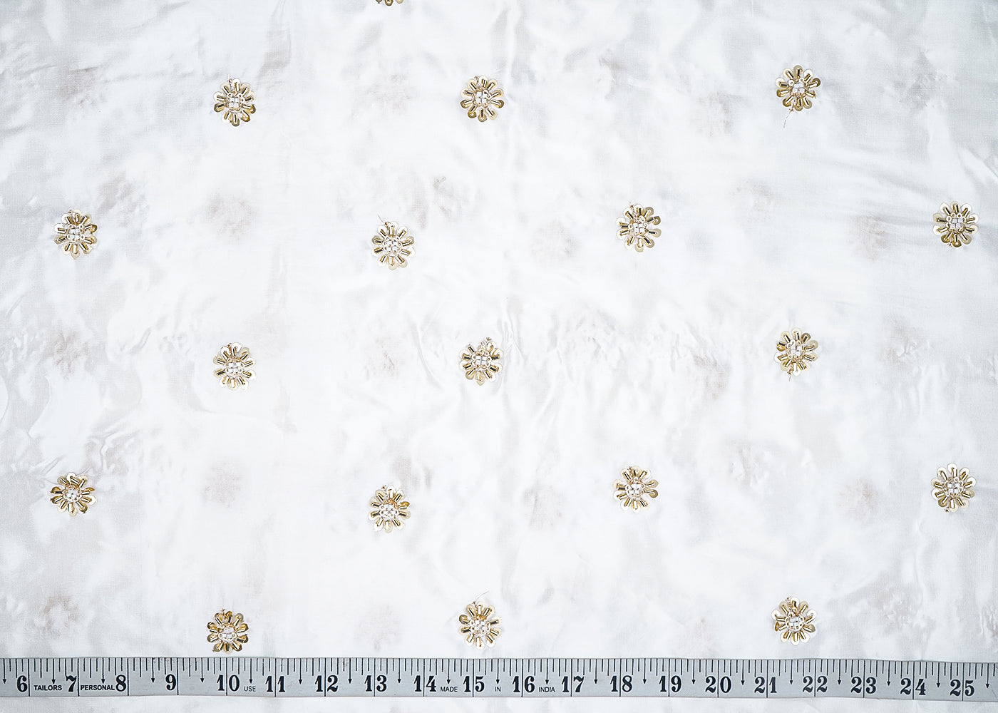 White Crepe Fabric With All Over Buti Of Katdana, Sequins And Bead 20479