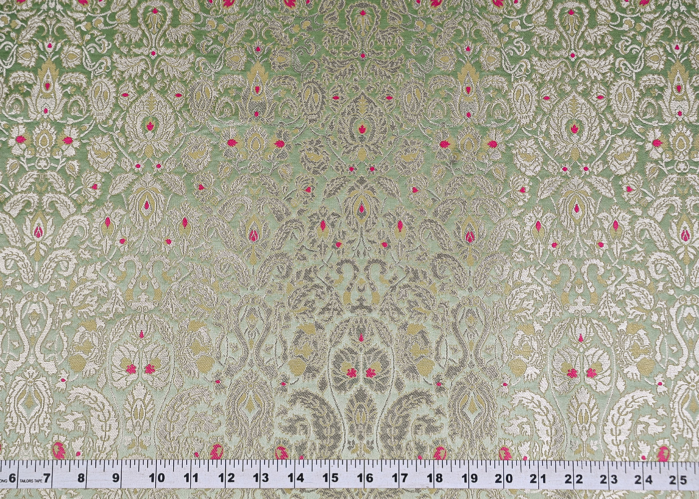 Mint Green Banarasi Brocade Fabric With All Over Zari And Thread Handloom 20502