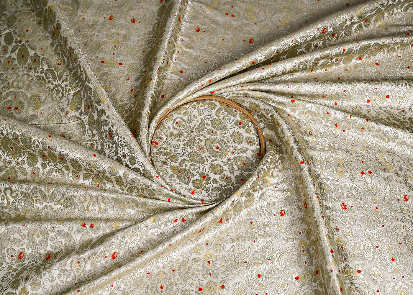 Cream Banarasi Brocade Fabric With All Over Zari And Thread Handloom 20503