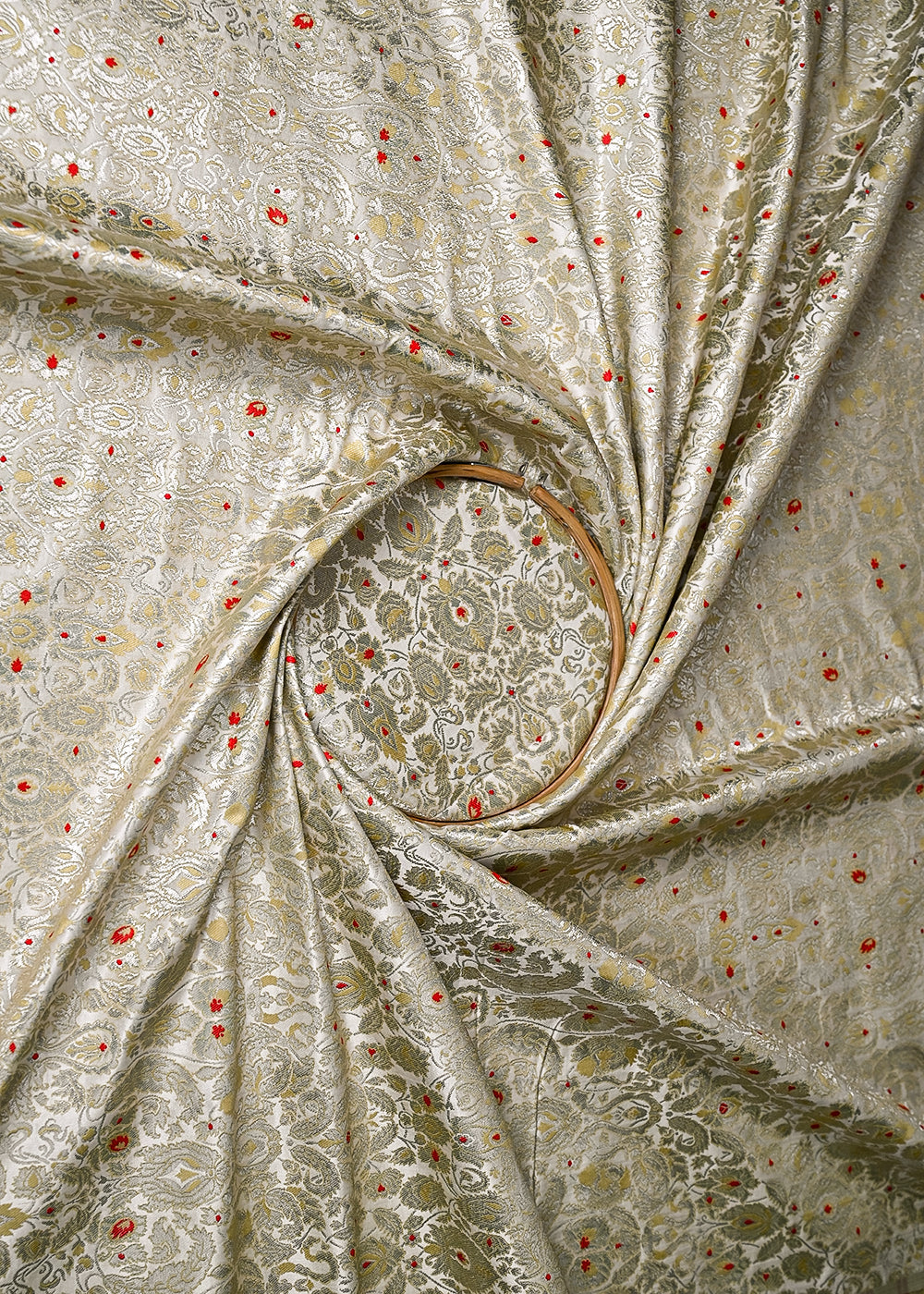 Cream Banarasi Brocade Fabric With All Over Zari And Thread Handloom 20503