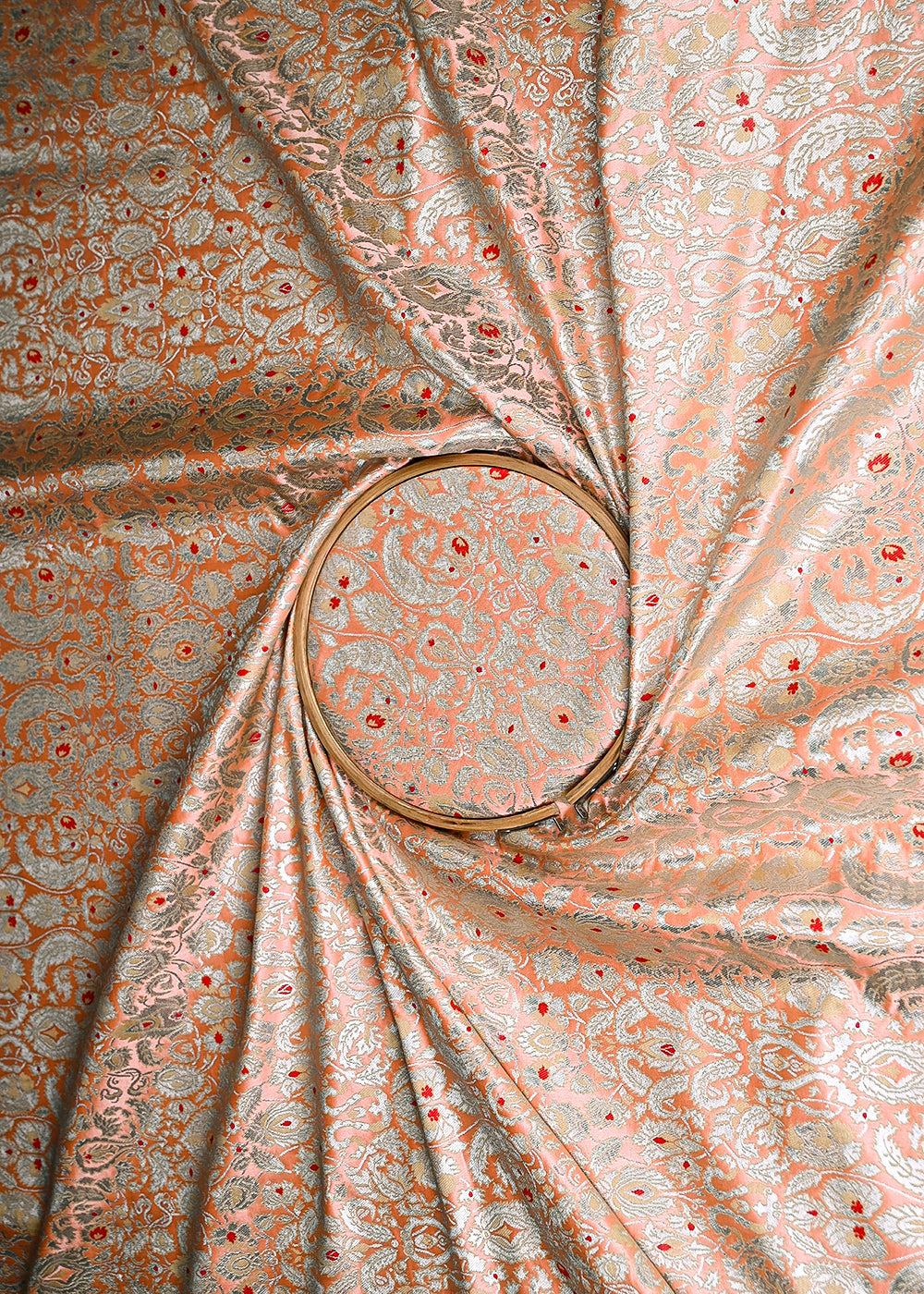 Peach Banarasi Brocade Fabric With All Over Zari And Thread Handloom 20504