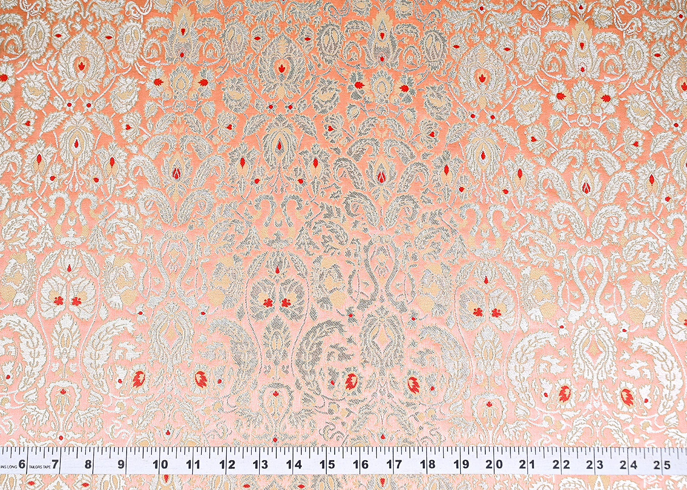 Peach Banarasi Brocade Fabric With All Over Zari And Thread Handloom 20504