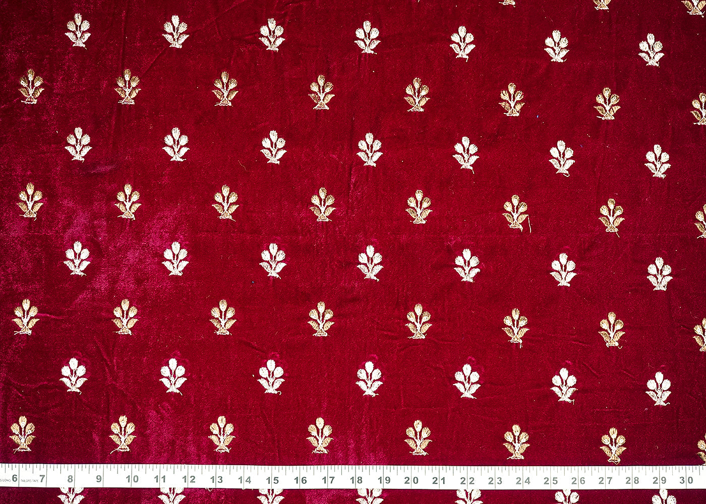 Wine Velvet Fabric With All Over Buti Of Zari And Sequins Work 20516