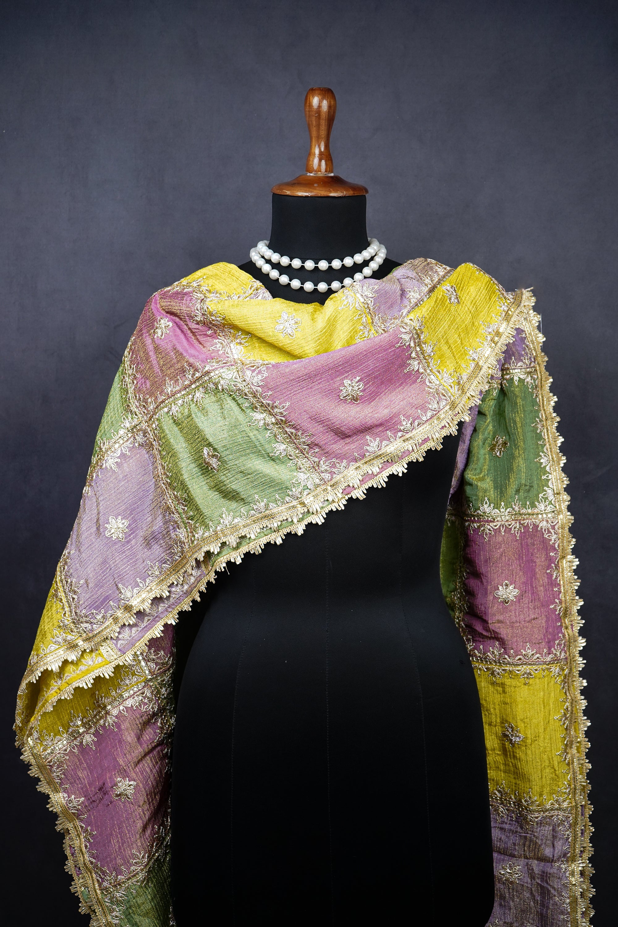 Multi-Color Crushed Tissue Dupatta With All Over Sequins And Zari Work 20527