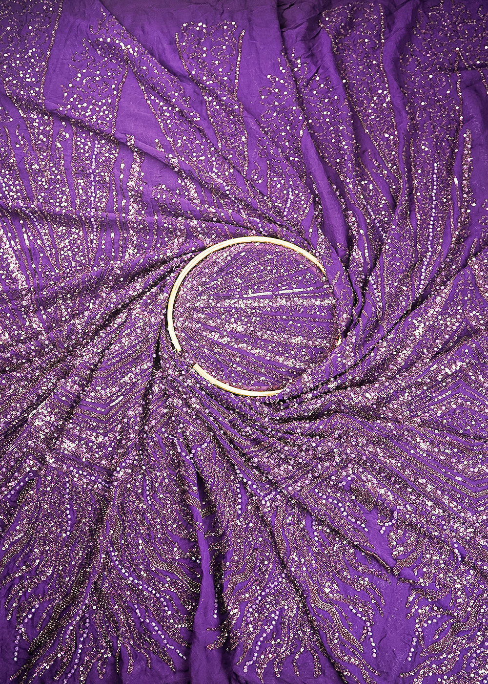 Purple Georgette Fabric With All Over Sequins And Bead Work With One Side Heavy Border 20550