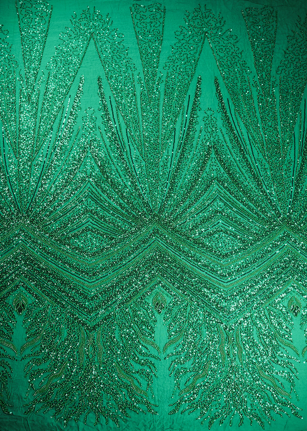 Green Georgette Fabric With All Over Sequins And Bead Work With One Side Heavy Border 20551