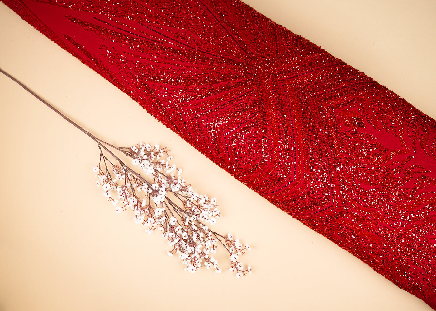 Rani Pink Georgette Fabric With All Over Sequins And Bead Work With One Side Heavy Border 20552