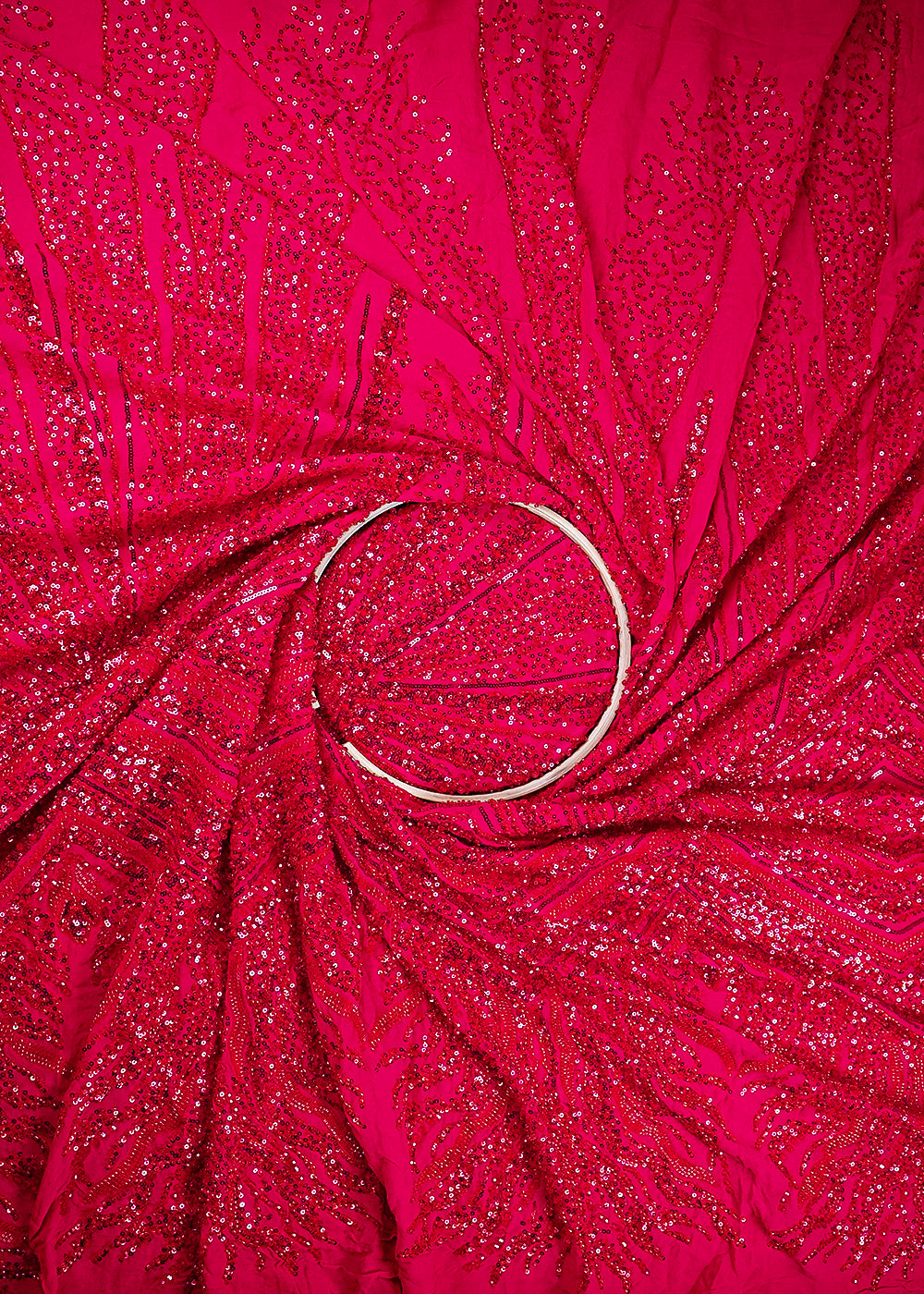 Rani Pink Georgette Fabric With All Over Sequins And Bead Work With One Side Heavy Border 20552