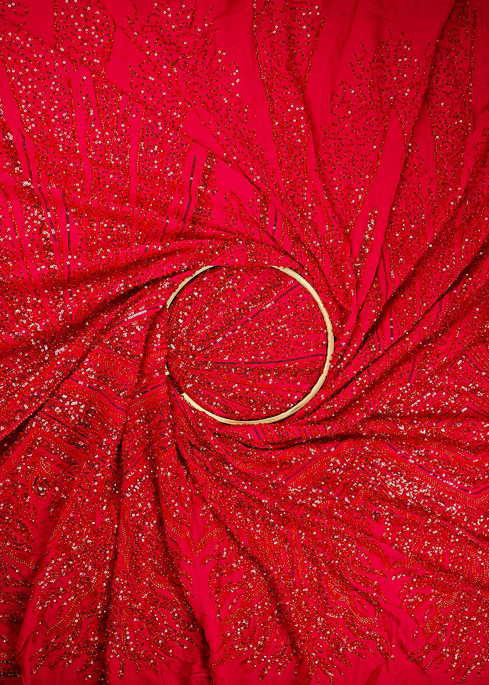 Rani Pink Georgette Fabric With All Over Sequins And Bead Work With One Side Heavy Border 20552