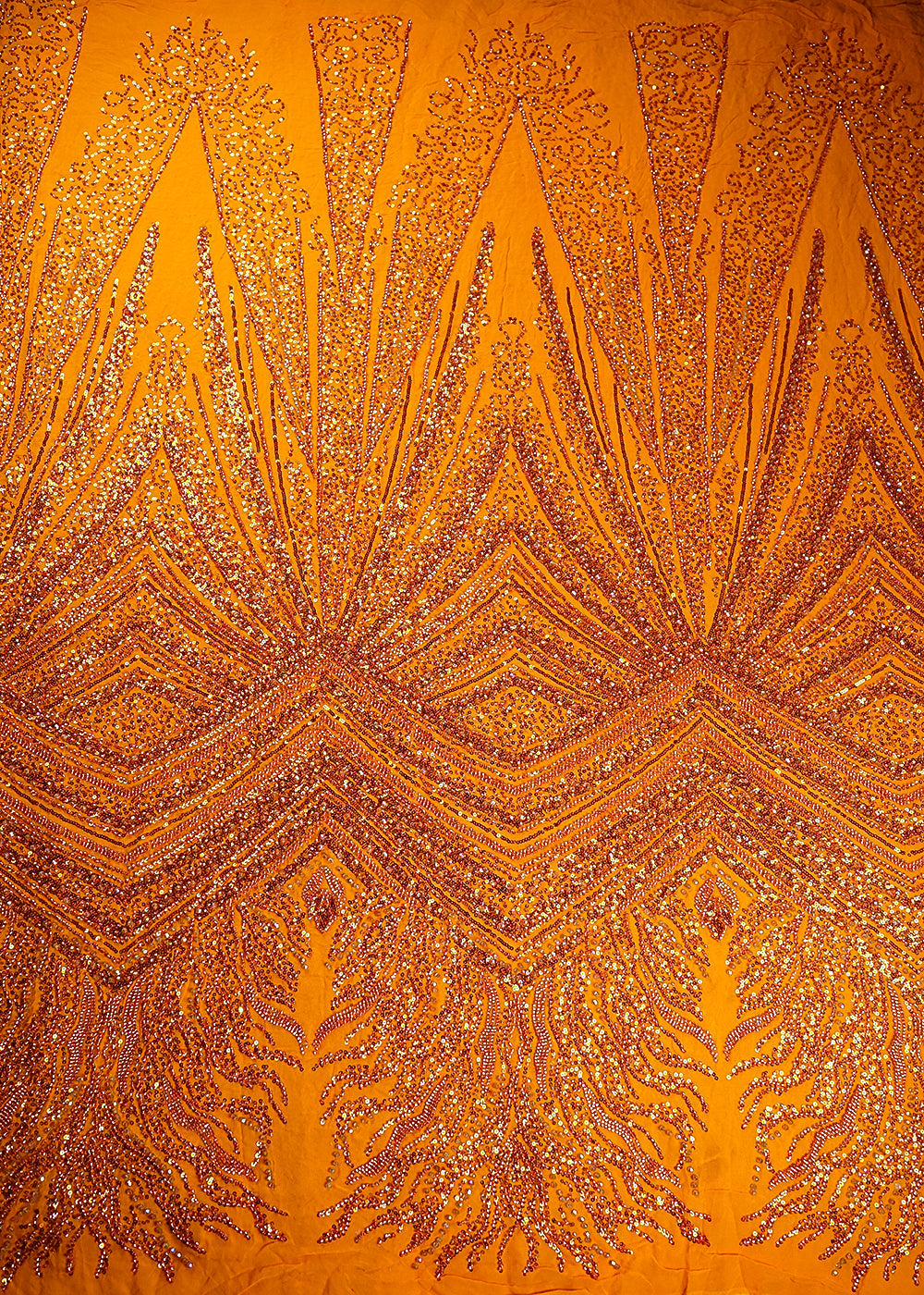 Mustard Georgette Fabric With All Over Sequins And Bead Work With One Side Heavy Border 20553