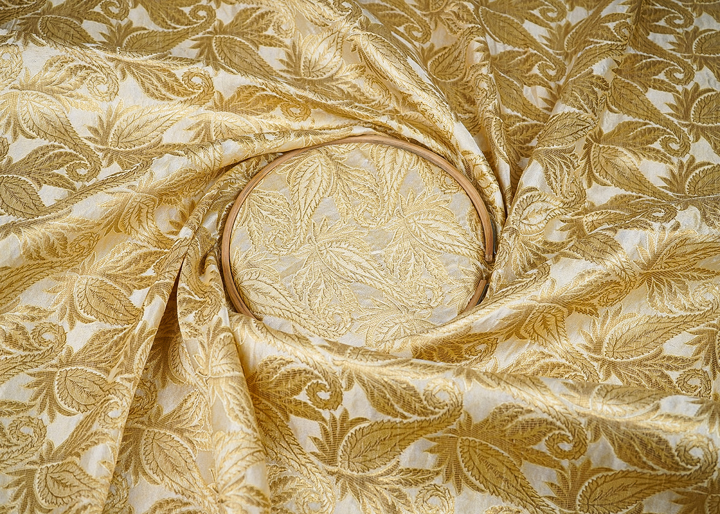 Golden Banarasi Brocade Fabric With All Over Golden Zari Handloom 20562