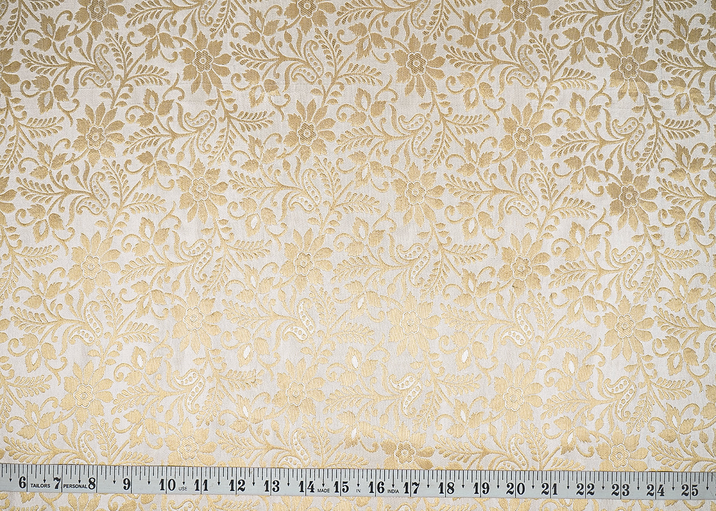 Ivory Banarasi Brocade Fabric With All Over Golden Zari Handloom 20564
