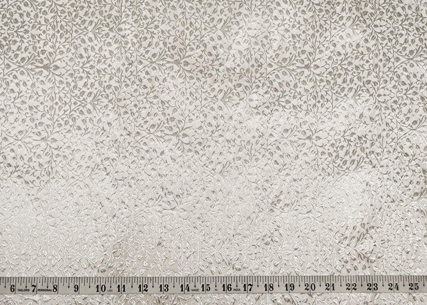 White Banarasi Brocade Fabric With All Over Silver Zari Handloom 20569