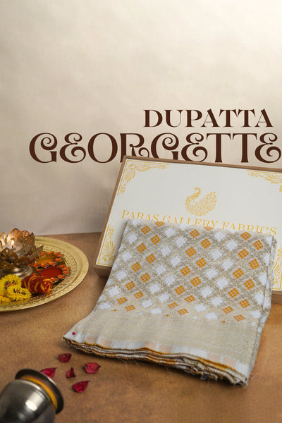 White Dyeable Georgette Dupatta With All Over Thread And Zari Handloom 20573