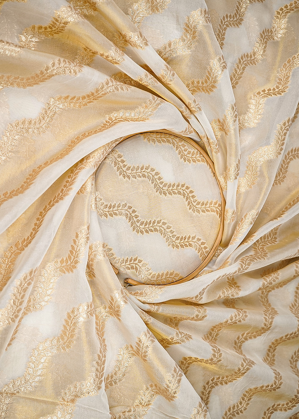 White-Organza-Tissue-Fabric-With-All-Over-Golden-Zari-Handloom-20574-close-view