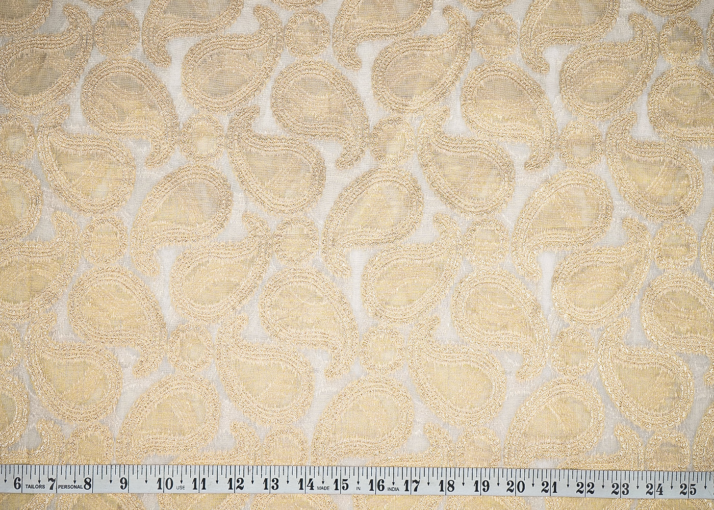 White Organza Tissue Fabric With All Over Golden Zari Handloom 20575