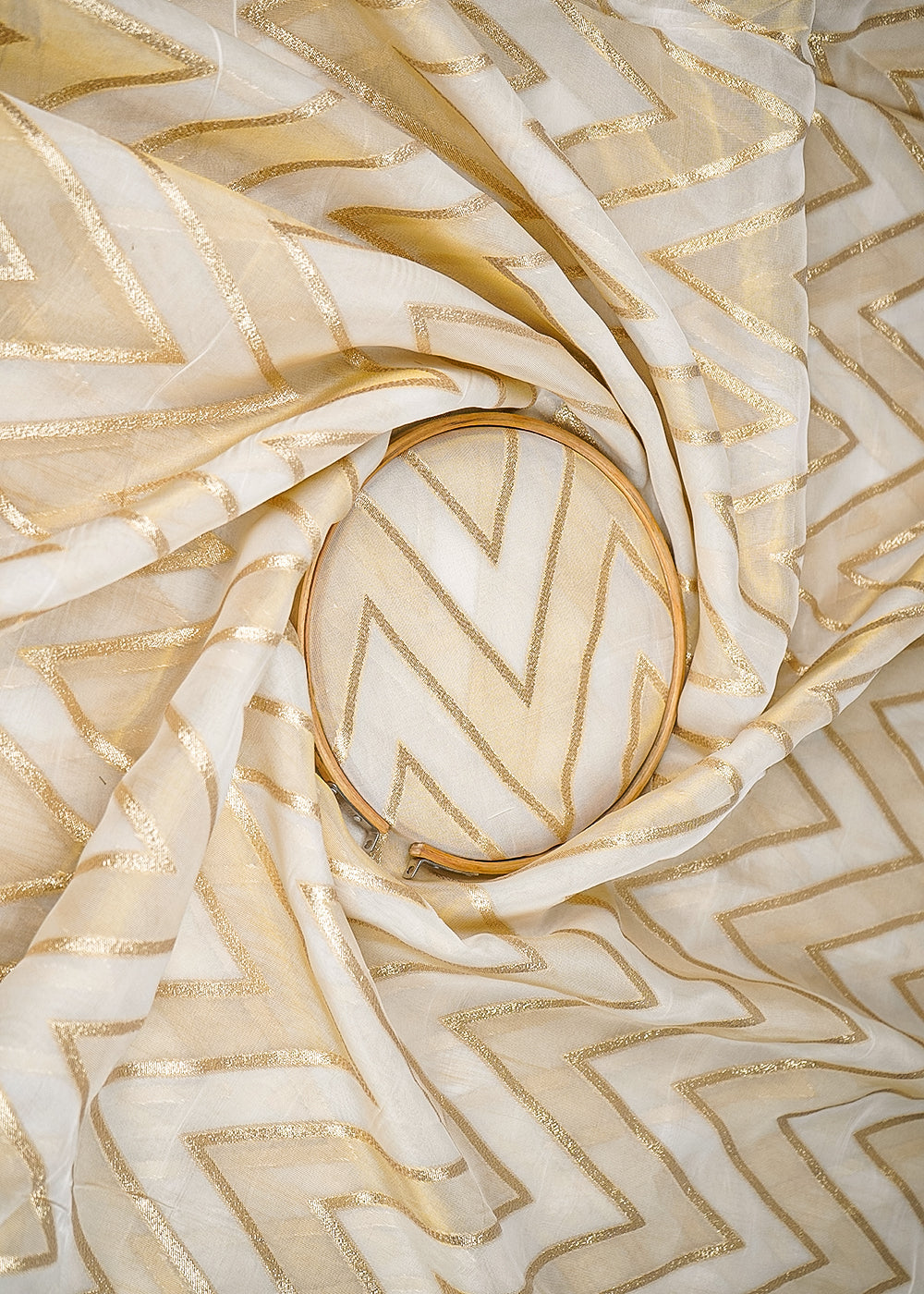 White-Organza-Tissue-Fabric-With-All-Over-Golden-Zari-Handloom-20577-close-view