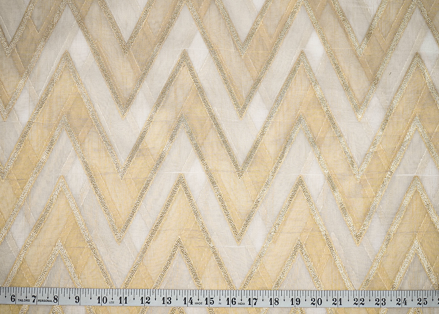 White Organza Tissue Fabric With All Over Golden Zari Handloom 20577