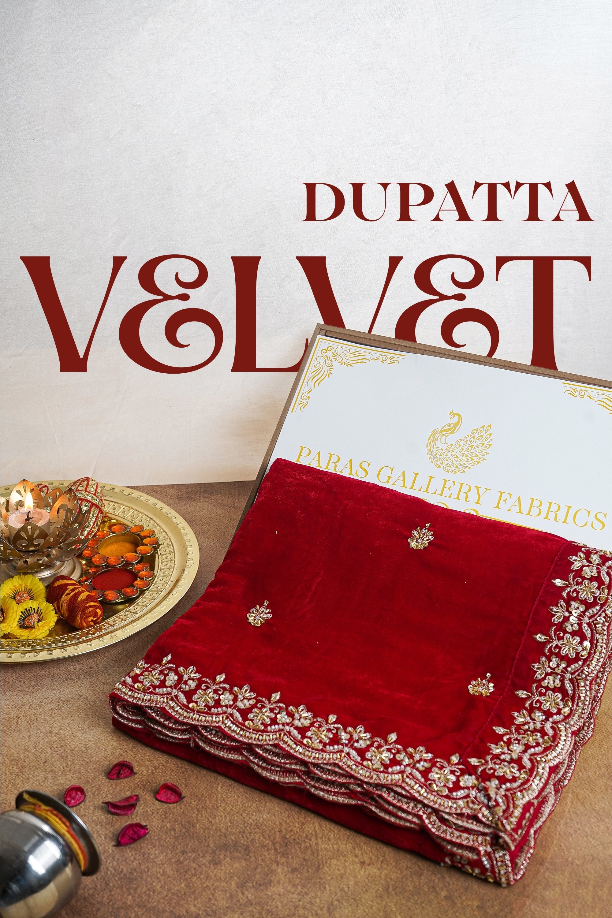 Red Velvet Dupatta With All Over Buti Of Sequins, Katdana, Bead And Zari 20596