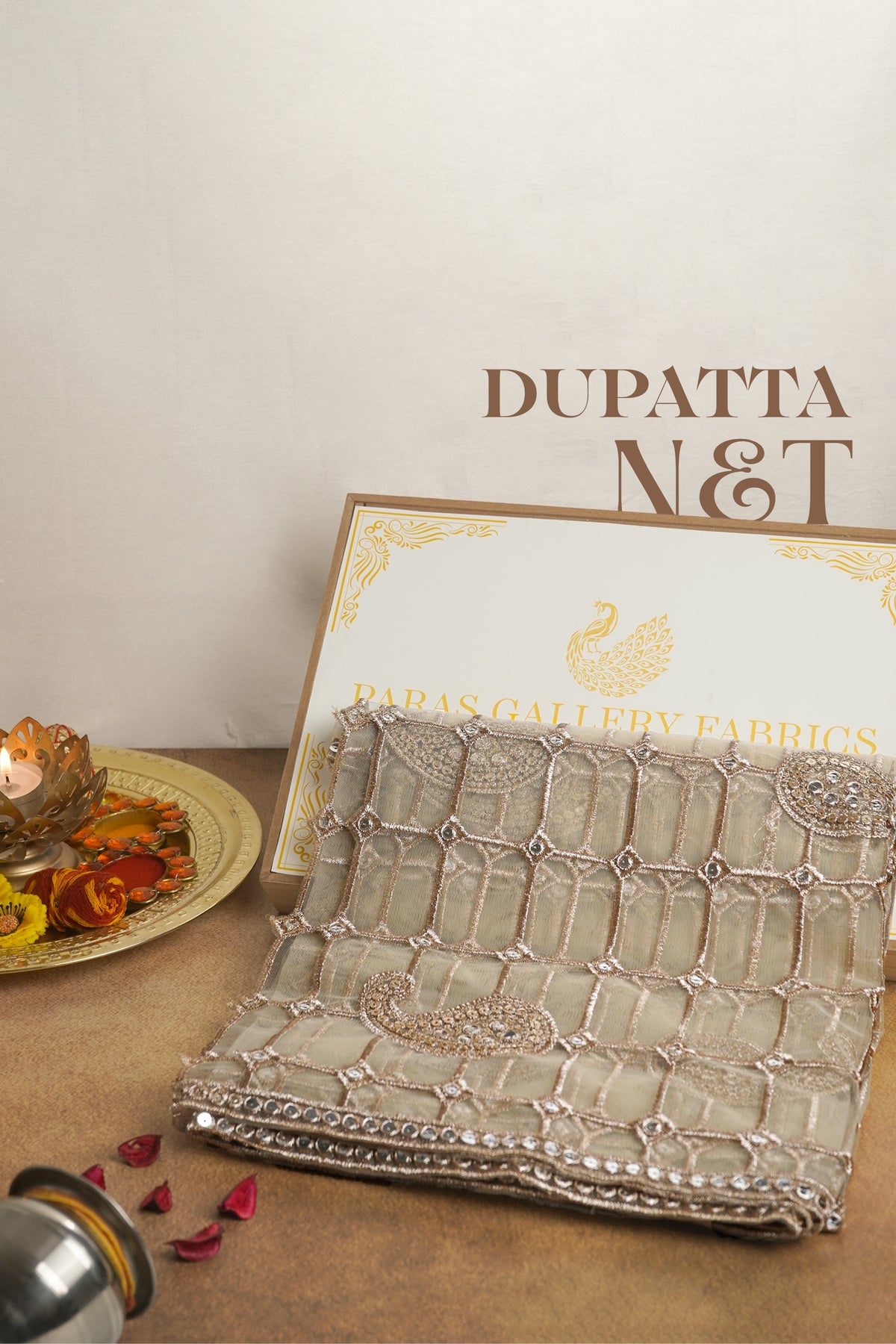 Golden Net Dupatta With All Over Sequins And Zari Work 20598