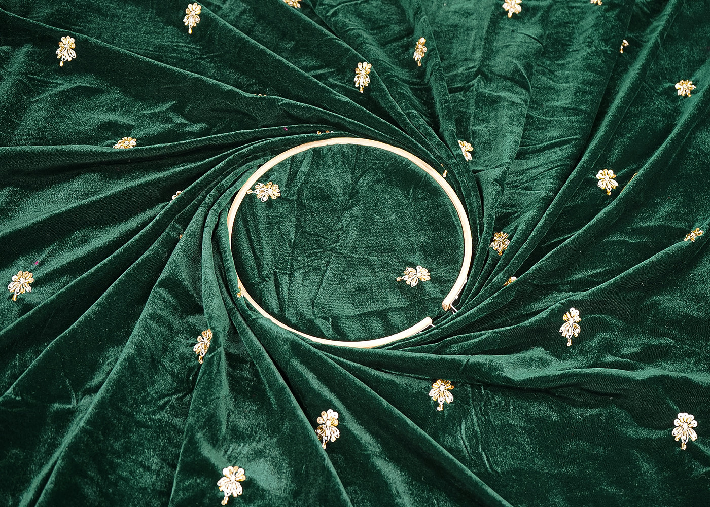 Bottle Green Velvet Fabric With All Over Buti Of Katdana, Sequins And Zari 20601