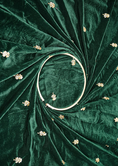 Bottle Green Velvet Fabric With All Over Buti Of Katdana, Sequins And Zari 20601
