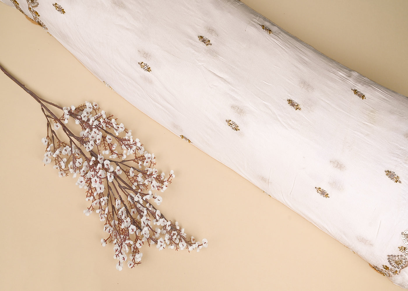 White Georgette Fabric With All Over Katdana, Zari, Bead And Sequins Work With Two Side Border 20606